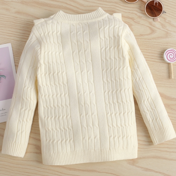 Girls Solid Ruffle Decoration Pullover Sweater - Picture 2 of 6